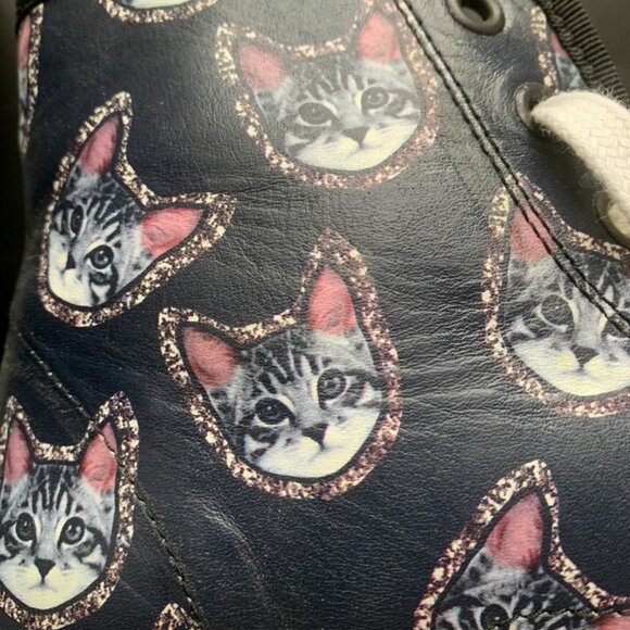 Markus Lupfer high top leather sneakers cat face design, black, size 39 - Picture 2 of 5